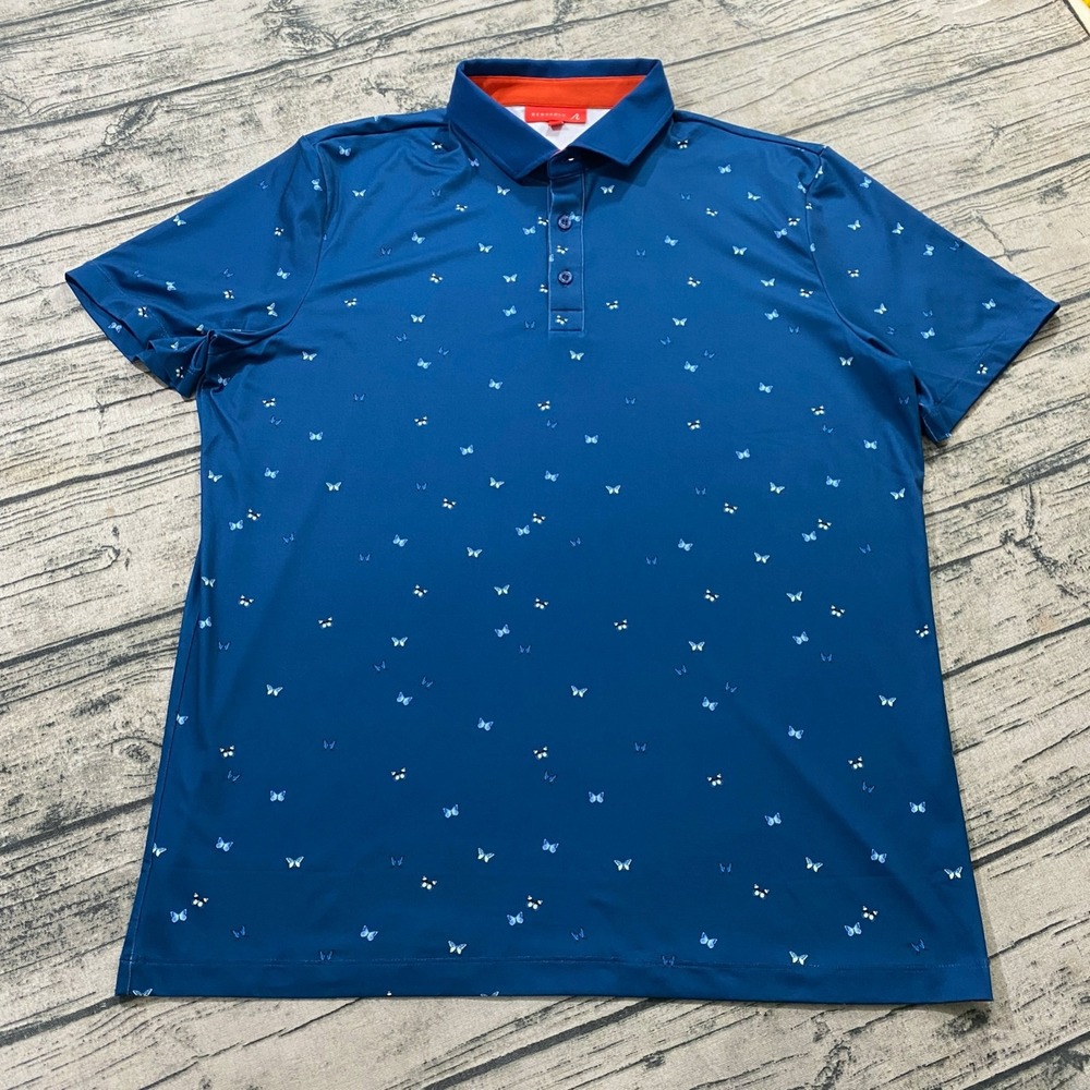 Redvanly Mens L Butterfly Printed AOP Polo Shirt Short Sleeve Fullerton